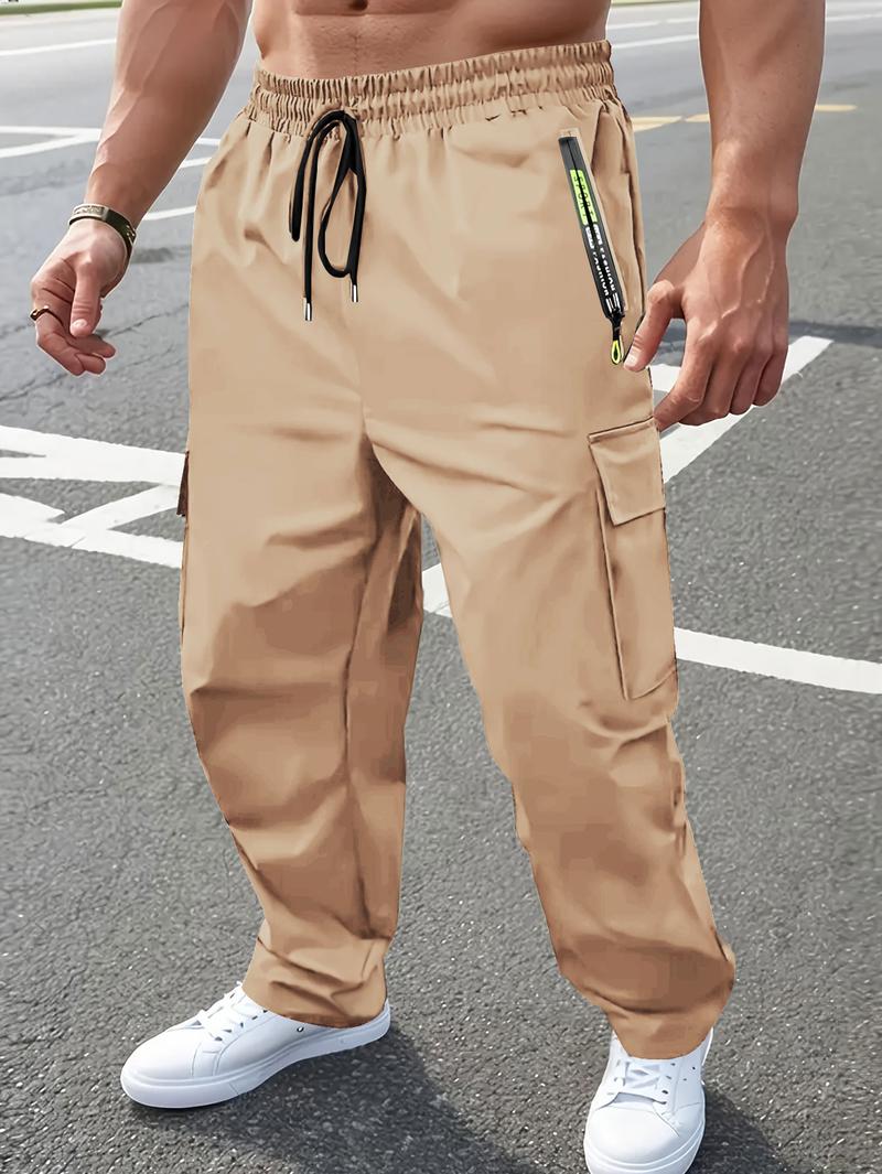 2PCS Men’s Fashion Cargo Pants, Casual Loose Fit, Multi-Pocket Design, Durable Polyester Fiber, Suitable for Travel, Mountaineering, Outdoor Activities, Perfect Choice for Spring and Autumn Outdoor Use