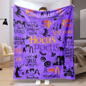 Soft Flannel Slogan Print Blanket Halloween Witch Theme Lightweight Warm Bed Throw Perfect Gift All Seasons Home Decor Accessory Cozy Couch Sofa