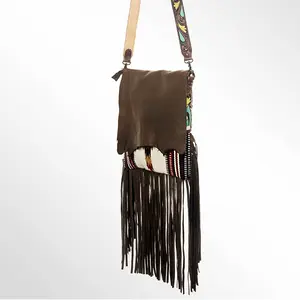 American Darling Cross body Bag Hand Tooled Floral Carved Genuine Leather Western Purse with Woven Saddle Blanket & Fringes