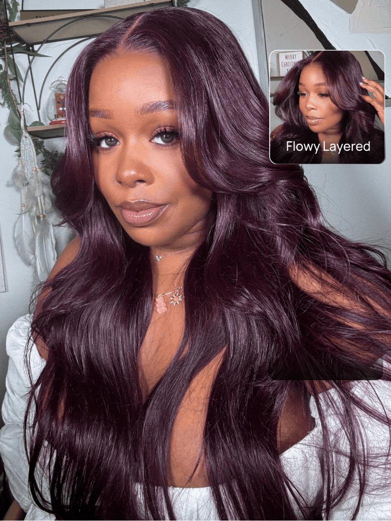 Unice Glueless Black Cherry Layered Straight Wig with Drawstring Pre Cut 7x5 HD Lace Closure Human Hair Wigs with Invisible Knots Beginners Friendly Natural Scalp SpringStatements