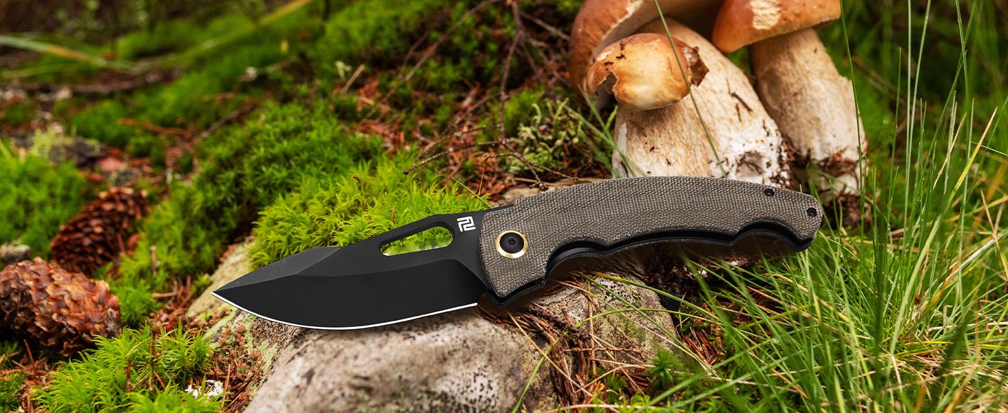 ARTISANCUTLERY Folding Pocket Knife for Men 3.86" AR-RPM9 Black PVD Steel Blade with American OD Green Micarta Handle Xcellerator(1860P) for Christmas gift, Survival Gear Survival Equipment Set