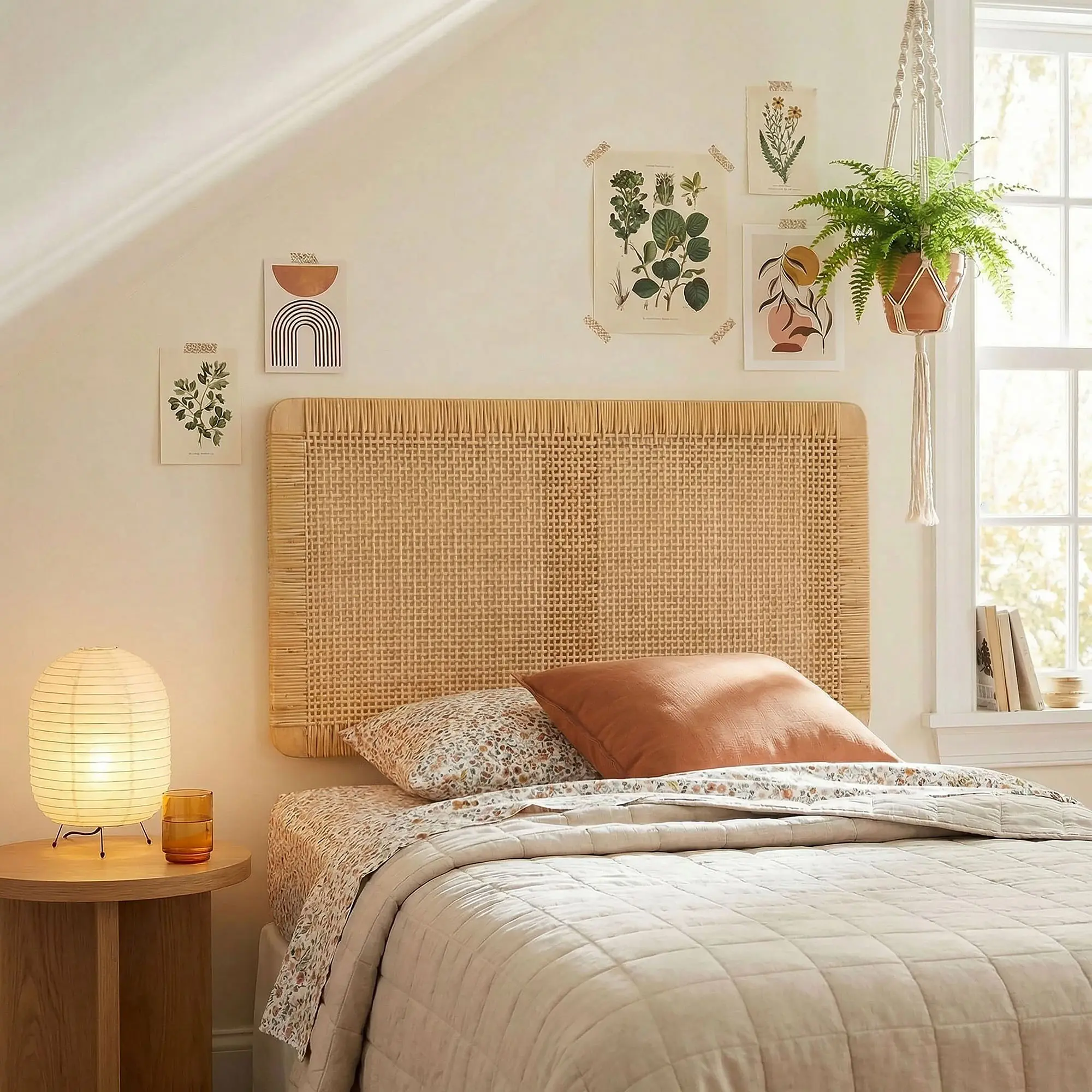 Modway Coastal Inspired Tropical Floating Twin-Size Headboard for Bed - Sandy, Wall-Mounted, Wood & Handwoven Rattan Construction, Warm Texture, Rounded Edge, Clean Look, Fully Assembled, Easy to Style