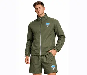 Wilcare Men's Windbreaker Set Lightweight Jacket & Shorts 2-Piece Outfit Athletic Tracksuit for Active Wear