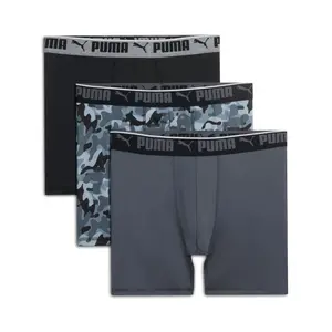 PUMA Mens 3 Pack Sportstyle Logo Camo Boxer Brief Underwear Casual - Black, Grey