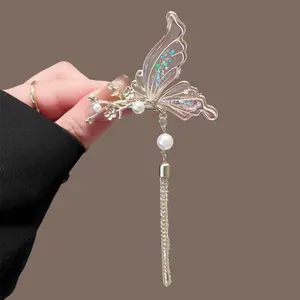 Crystal Butterfly Spring Hairpin – Trendy Large Hair Clip for Half Up and Elegant Hairstyles