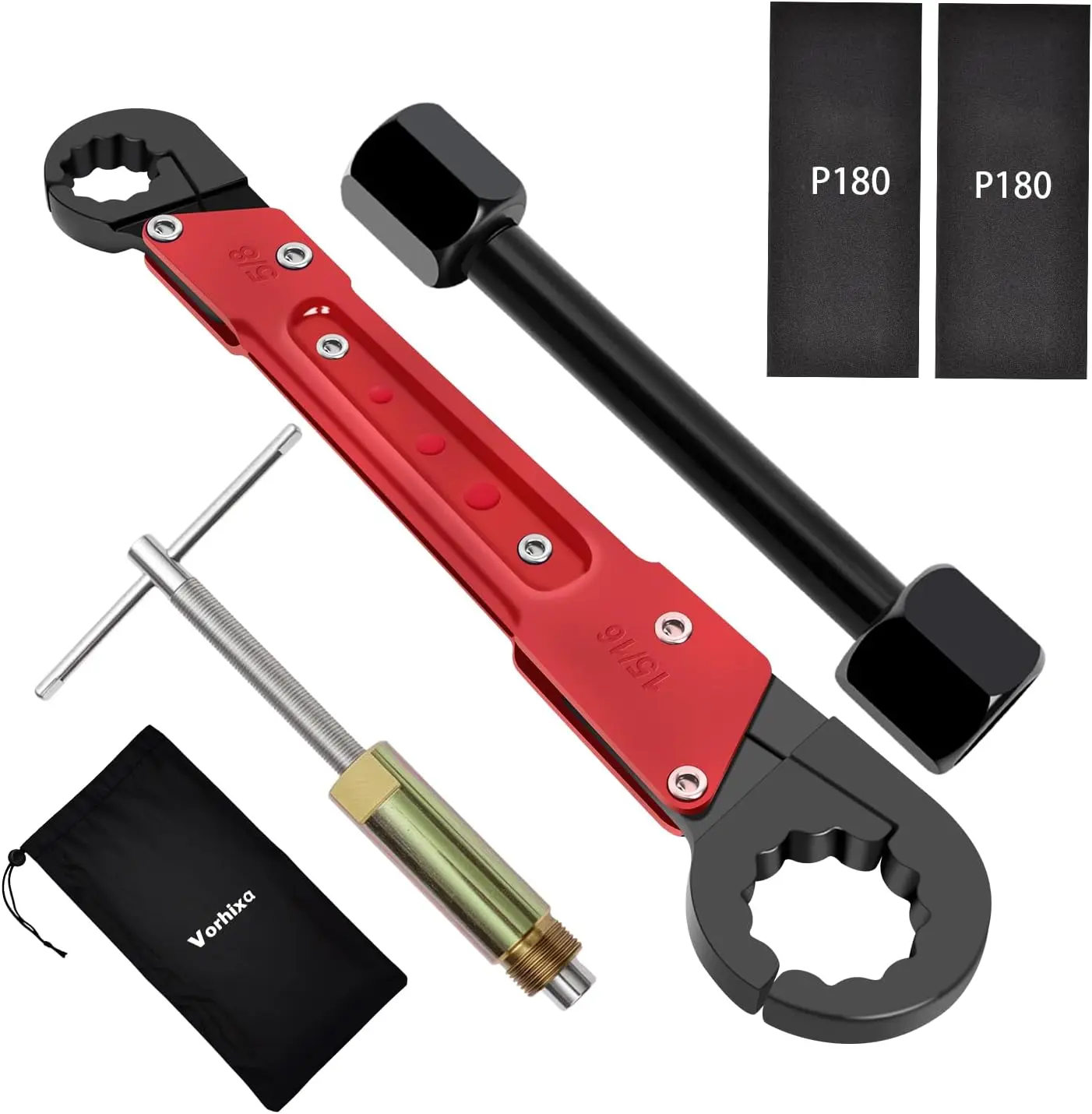 6-Piece Professional Plumbing Tools & Gadgets Kit - 1/2in Adjustable Size Compression Sleeve Puller, Angle Stop Wrench, Sandpaper, Storage Bag for Frozen/Corroded Valves, Copper Tubes, Plumbers, Threaded Shaft