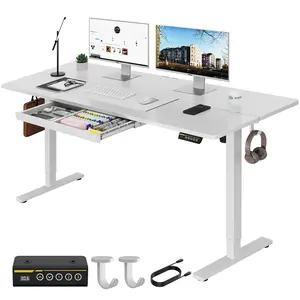 [Gamork] Electric Standing Desk with Drawer Storage, 48" x 24", Gaming Desk, Video Game Desk, Includes Headphone Hook, 3 Memory Presets, Sit-Stand Desk