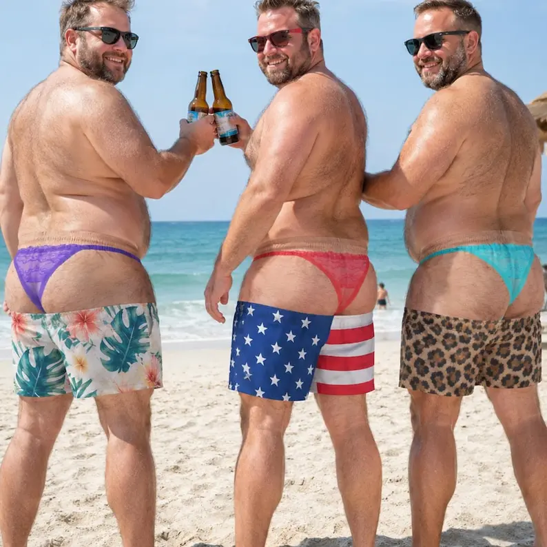 Funny Fake Butt Swim Trunks, Cheeky Lace Bikini Board Shorts, Custom Skin Tone Beachwear, Bachelor Party Gag Gift for Men