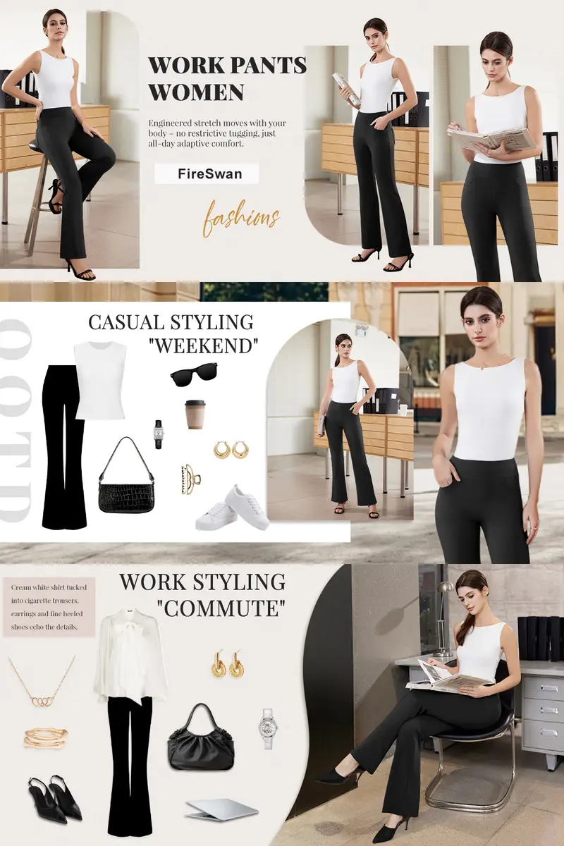 FireSwan Women's Stretchy Work Pants Business Casual Office Trousers Pull On Flare Slacks with 4 Pockets Comfortable & Flexible Design Greenish #TikTokShopSpringGlowUp,summervibes outdoorfun,summerwins,back to school shopping