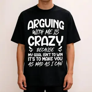 deals Funny "Arguing with Me Pointless I Knew I Was Wrong" Lightweight Short Sleeve Tee with Humorous Print, Round Neck Casual Top for &, Gym,, Casual Attire - Machine Washable Funny Statement Shirt Crewneck Fabric