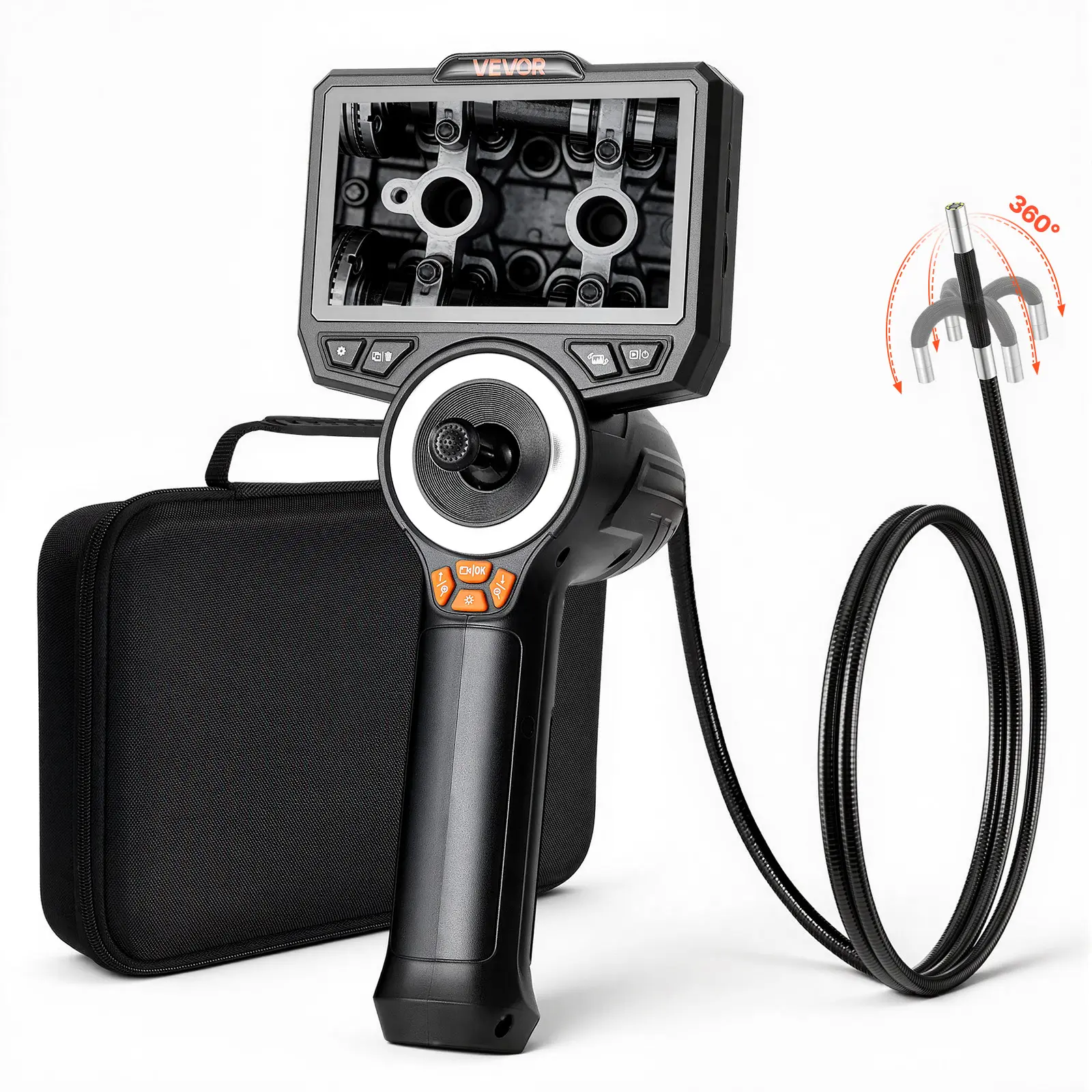 【summerfinds】VEVOR 4-Way Articulating Endoscope with Light, Waterproof 1080P HD Industrial Borescope Inspection Camera, 0.24-in Slim Probe, 4.9-FT Flexible Snake Scope Car Tools for Wall & Automotive Engine Repair