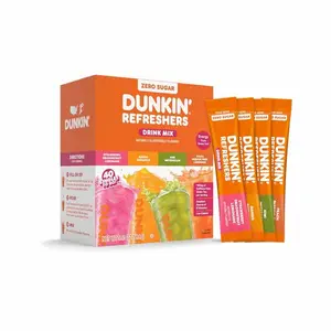 [Hot 2026!!!] Dunkin’ Refreshers Singles To Go! Powdered drink mix packets, 40 Ct Variety Pack, 40 Single serve Packets per Box (40 servings), Energy from Green Tea, aspartame-free, no synthetic colors, naturally and artificially flavored, just add water