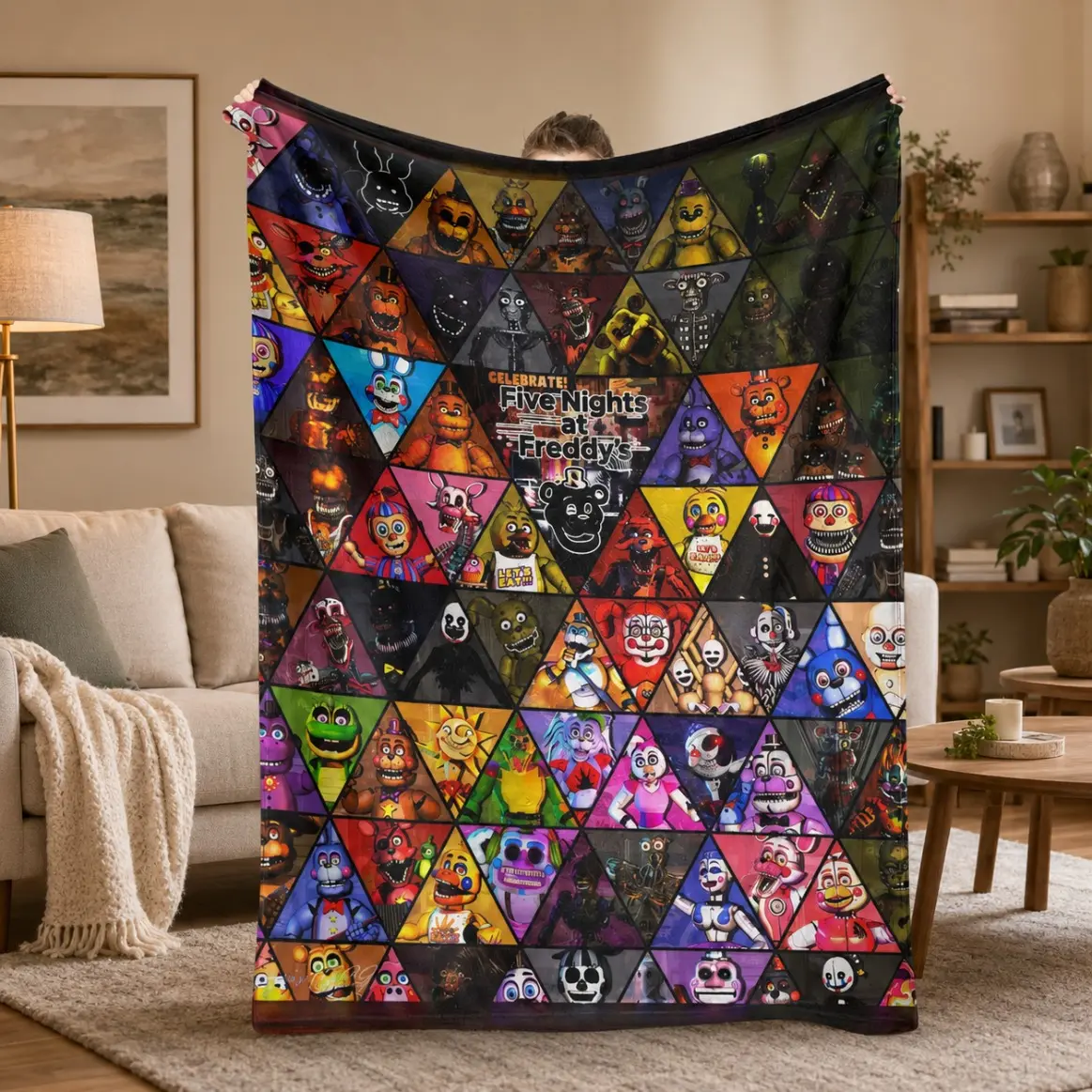 Five Nights At Freddy's Flannel Blanket, FNAF Characters Print, Cozy Soft Warm Lightweight Throw for Adults and Kids, Home, Bedroom, Living Room, Sofa, Office, Travel, Camping, Sleepovers, Halloween Gift