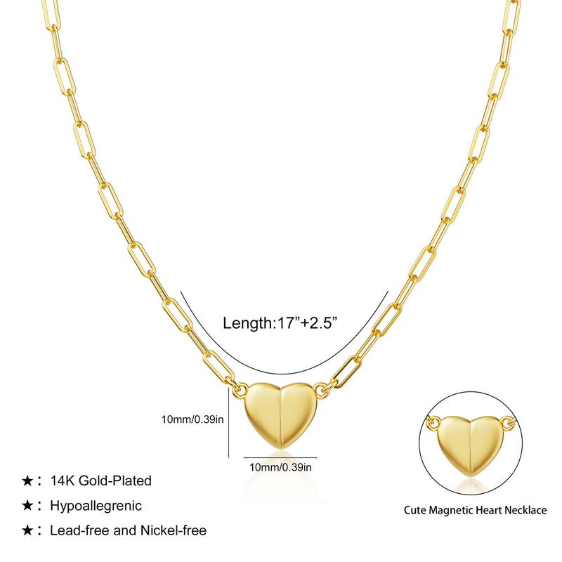 Tewiky14K Gold/Silver-Plated Heart Shape Pendant Magnetic Necklace for Women Dainty Fashion Choker Necklace Jewelry love Party Valentine's Day Gift