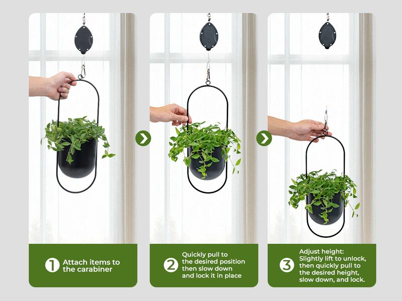 Bamword 3-Pack Retractable Plant Hanger Pull Down 63 Inches Adjustable Heavy-Duty Metal Hooks with Anti-Swing Design Foldable Plant Pulleys for Hanging Plants Bird Feeders Garden Watering Black Decor Organiser Smooth Stainless Steel