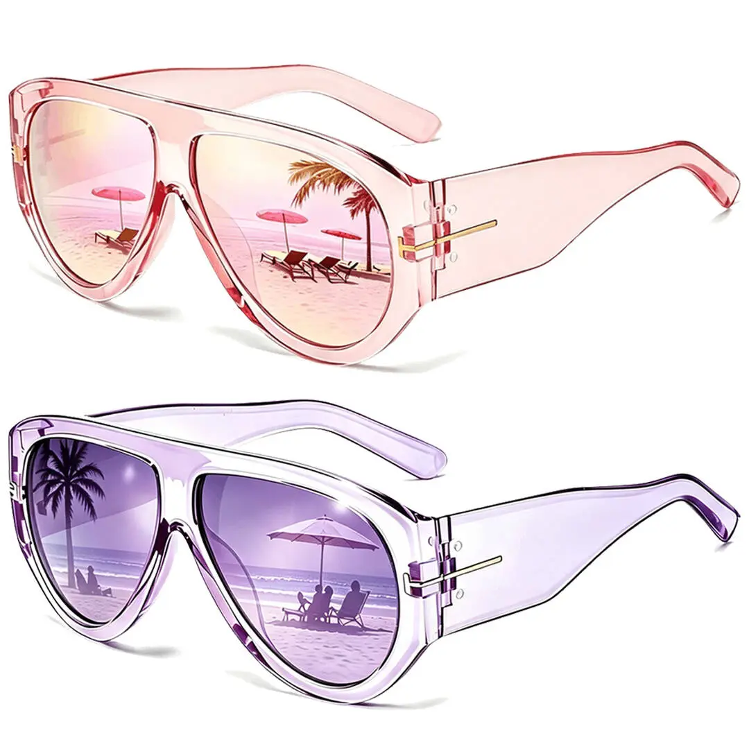 〖Summer Vibes〗1/2 PCS Retro Oversized Aviator Sunglasses for Women Men 70s Style UV400 Protection Luxury Thick Frame Fashion Shades Summerwins, Summeroutfits, Vacationoutfits, Beachoutfits