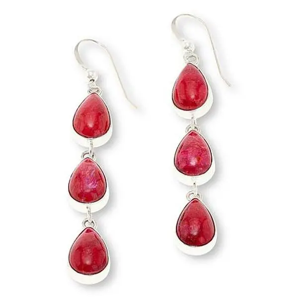 Mine Finds by Jay King Composite Red Coral Sterling Silver Station Drop Earrings