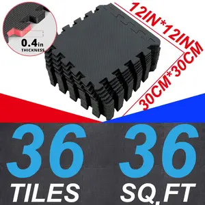 Gym Mats Set - 36 pcs EVA Interlocking Foam Floor Tiles (12.6"x12.6"x0.4") 36 sqft Protective Gym Flooring Sports Home Workout Exercise Mats Puzzle Garage Fitness Play-Room Pool Treadmill Bike