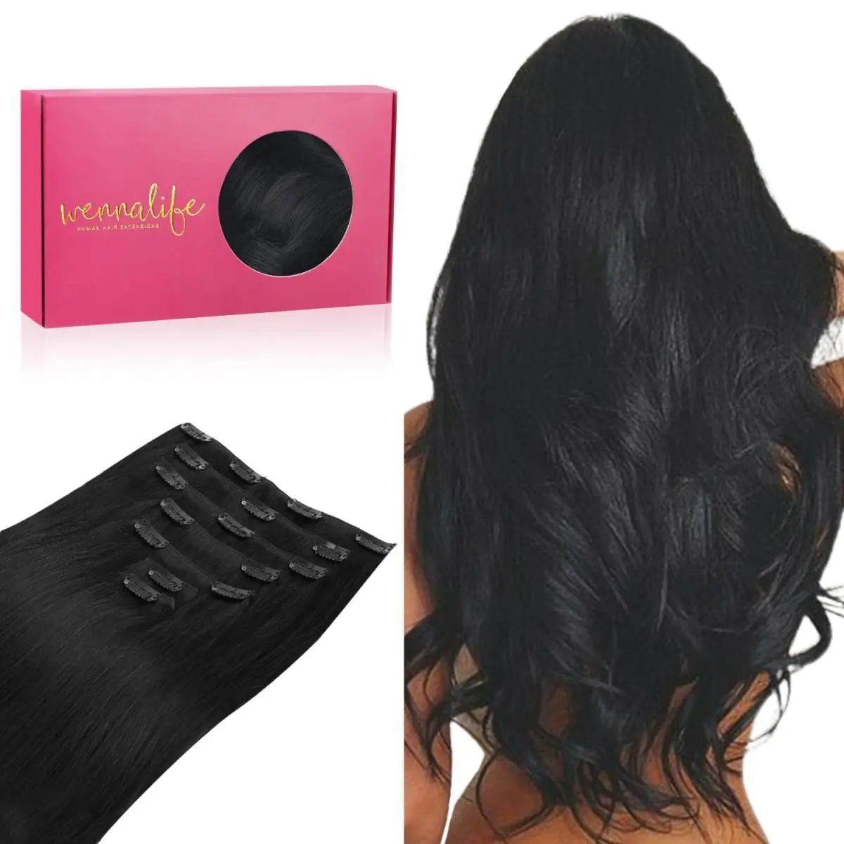 WENNALIFE Clip in Hair Extensions Real Human Hair 7pcs 120g-150g 14 Inch to 24 Inch Jet Black to Platinum Blonde Balayage Ombre #tiktokshopbacktoschool #sohochic