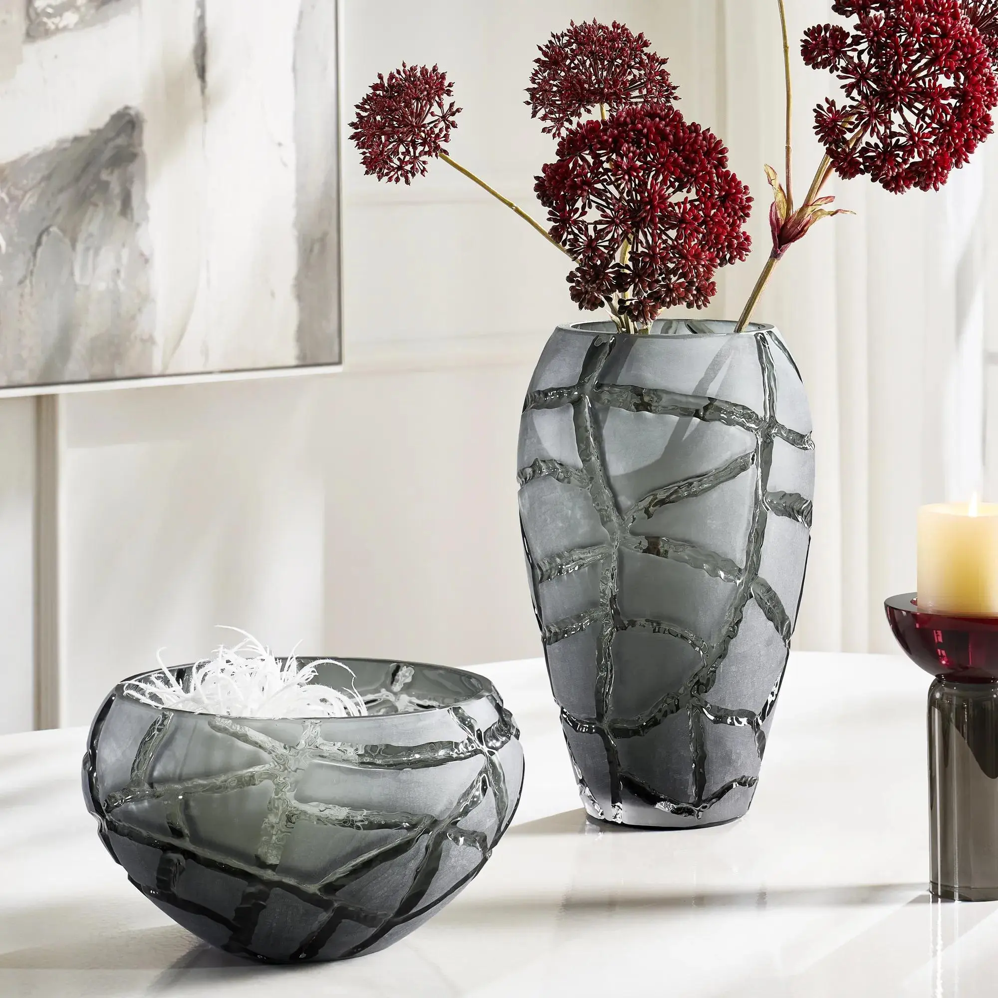 Z Gallerie Rowen Luminous Glass Vase, Charcoal Home Decor for Room Accent, Room Decor