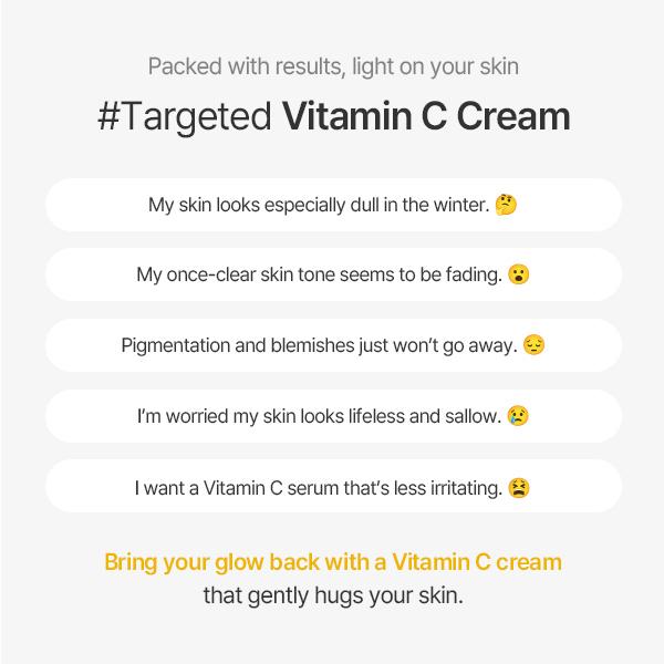 [NEW] Vitamin C Cream 1.01 Fl. Oz. / 30ml Lightweight Radiance Non-Sticky Low-Irritation Cream for Sensitive skin Korean Glass Skin Care