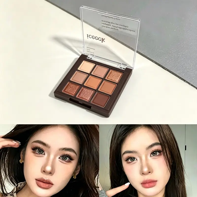 Warm Tone 9 Shades Eyeshadow Palette Soft colors fit all skin tones fine powder with natural transition create elegant layered eye makeup long lasting even finish