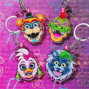 FNAF Security Breach Keychains Glamrock / Shattered Freddy, Monty, Chica, Roxy 2" Double-Sided Acrylic Charm (Five Nights at Freddy's)