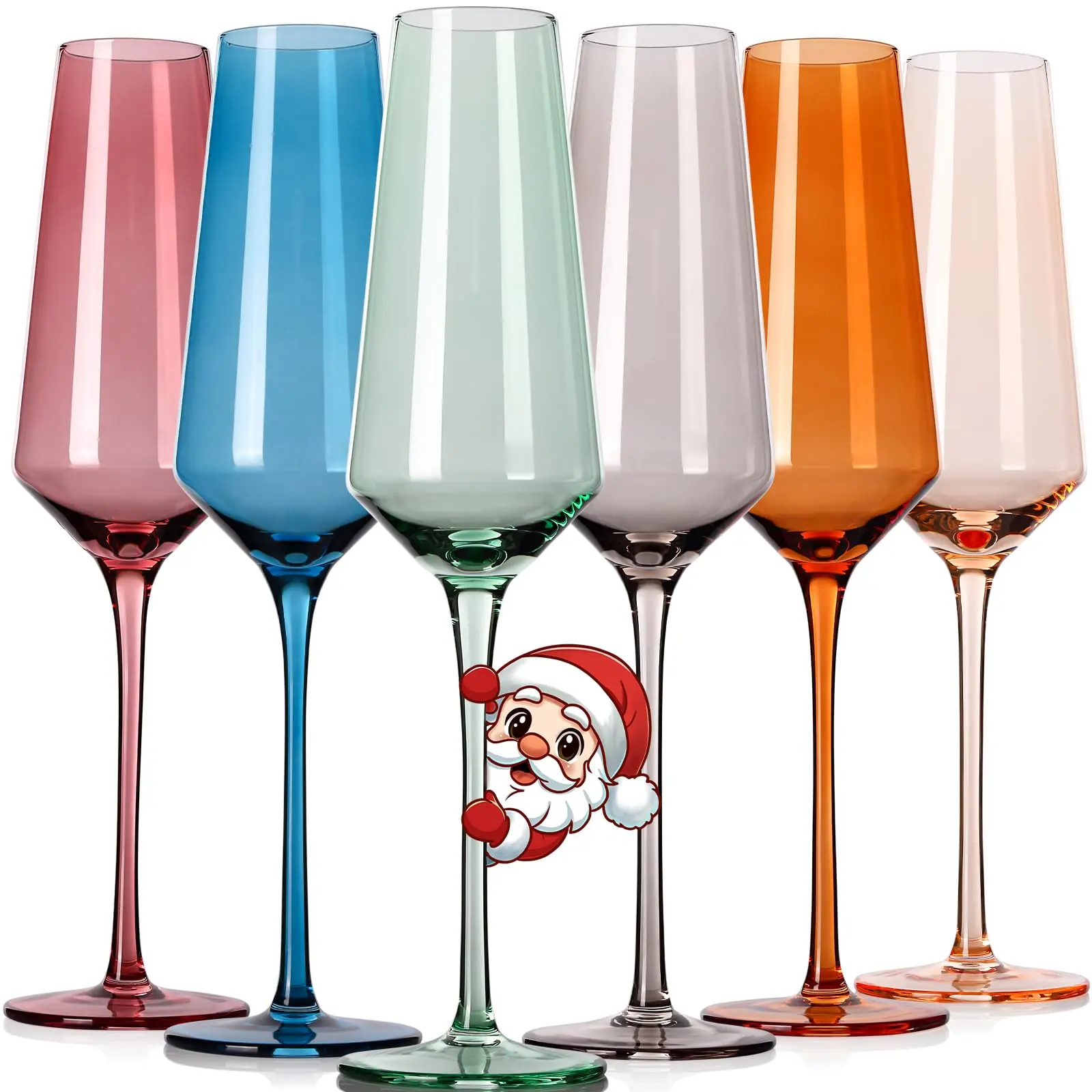 Hand Blown Colored Champagne Flutes Set of 6 - 8 Oz Lead-Free Durable Decorative Champagne Glass Cups, Party Wine Glasses, Drinking Glassware for Gifting & Special Occasions