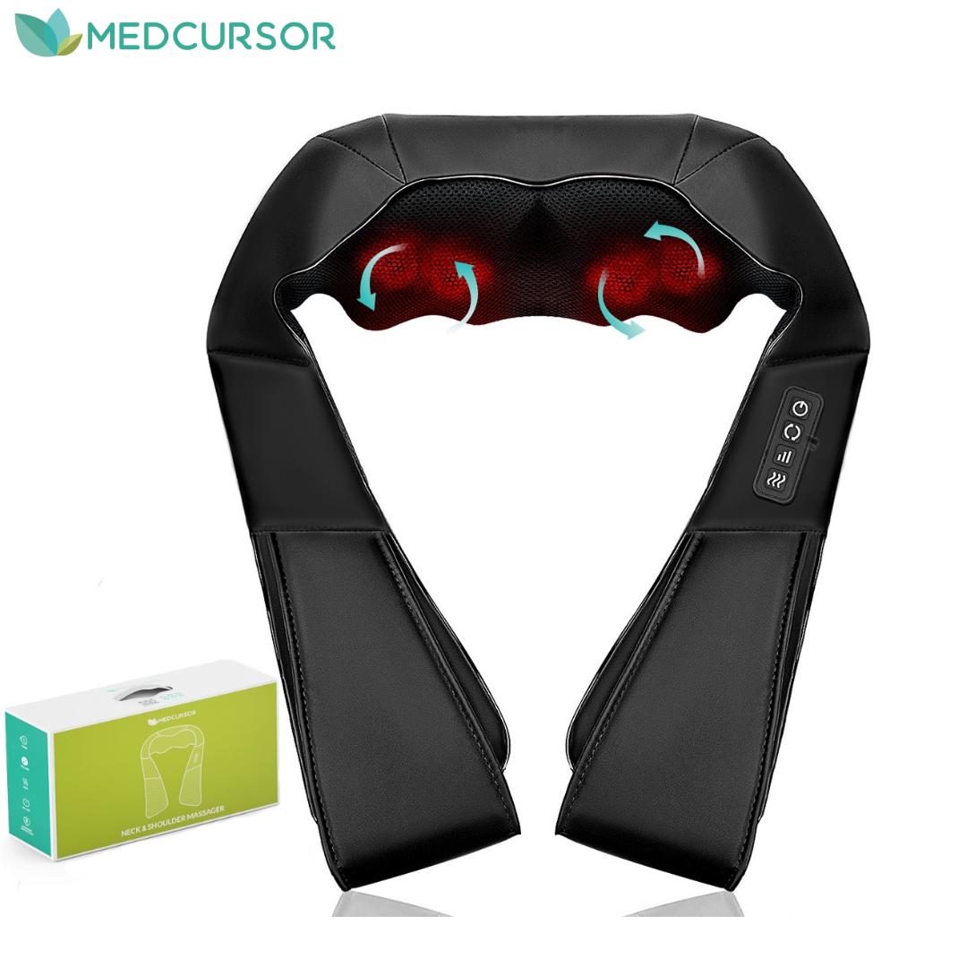Medcursor Neck & Shoulder Massager with Heat Shiatsu 16 Deep-Kneading Nodes Adjustable Intensity Portable for Muscle Rel
