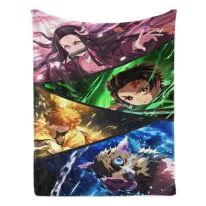 Demon Slayer Main Cast Collage Flannel Blanket Anime Throw with Nezuko, Tanjiro, Zenitsu & Inosuke Action Art – Ultra-Soft, Cozy, Perfect for Anime Fans, Bedroom Decor, Manga Collections and Gifting to Demon Slayer Enthusiasts.