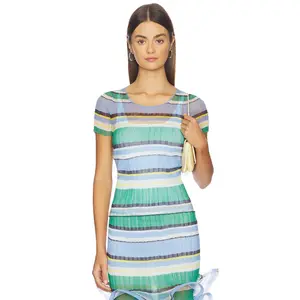SIMKHAI Knox Plisse Top in Periwinkle Stripe