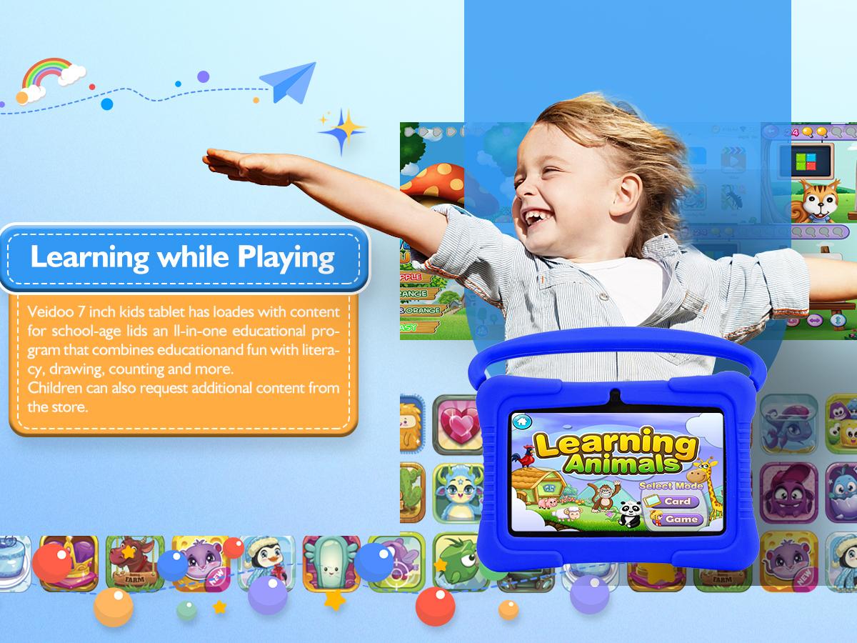 Veidoo Good Gift 7 inch Kids Tablet 32GB Android PC with Pre-Installed Educational Apps Fun Animal Themes for Boys Girls