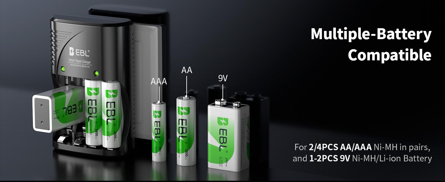 EBL 3 in 1 Multiple Function Battery Smart Charger With AA AAA Rechargeable Batteries Kit