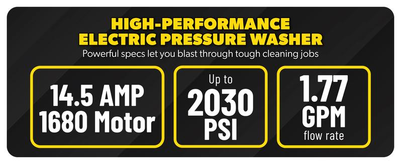CHEMICAL GUYS ProFlow PM2000 Pro Electric Pressure Washer – 2030 PSI & 1.77 GPM for Deep Cleaning Cars, Driveways, Patios & More | Includes Spray Gun, 4 Nozzles, Hose & Wand | Compact, Lightweight Design for Auto Detailing & Home Use