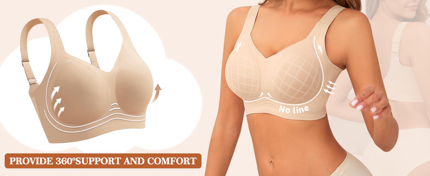 PoseFree Women's Seamless Wireless Supportive Push Up Comfort Soft No Underwire Full Coverage T-Shirt, Breathable Design 32 dd Bras Customizable Silky Adjustable PoseFree Women's Seamless Wireless Supportive Push Up Comfort Soft No Underwire Full Coverage T-Shirt, Breathable Design 32 dd Bras Customizable Silky Adjustable