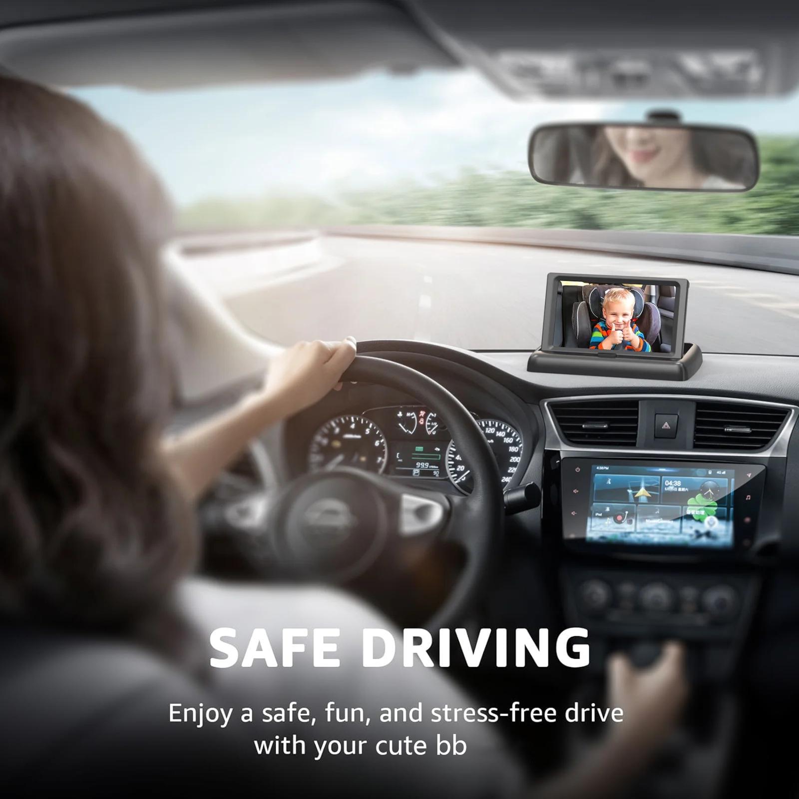 Car Mirror, Baby Car Camera for Moms, 4.3'' HD 1080P Monitor, Night Vision, Safety Car Seat Camera with Wide Crystal Clear View, 360° Rotation Plug and Play Easy Install Portable Baby Monitor for Car