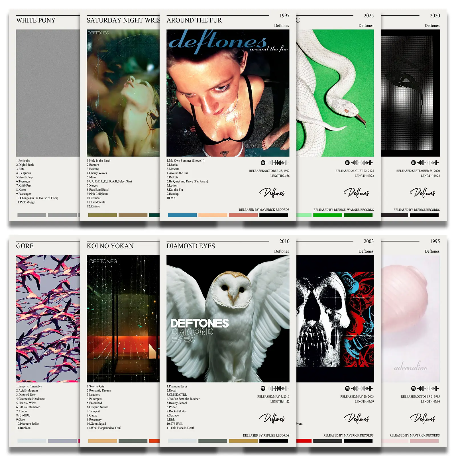 Deftones Music Album Cover Wall Art Print Set (10pcs, 8x12 in Unframed, 8x12 Wall Fit), 300GSM High-Performance Paper, Dust-Resistant Artistic Posters, Man Cave & Home Decor with Poster Putty Gift