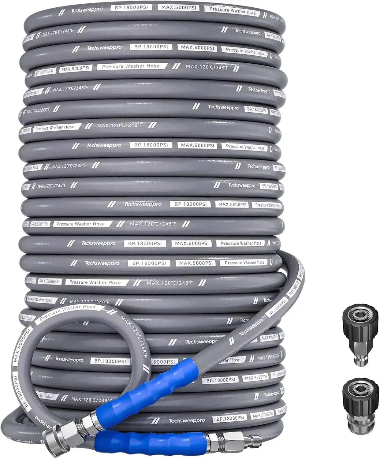 5000 PSI Kevlar Aramid Fiber Pressure Washer Hose 50FT - 3/8" Quick Connect, Kink Resistant High Tensile Wire, Lightweight Power Washer Hose with 2 M22-14mm Adapters, Grey
