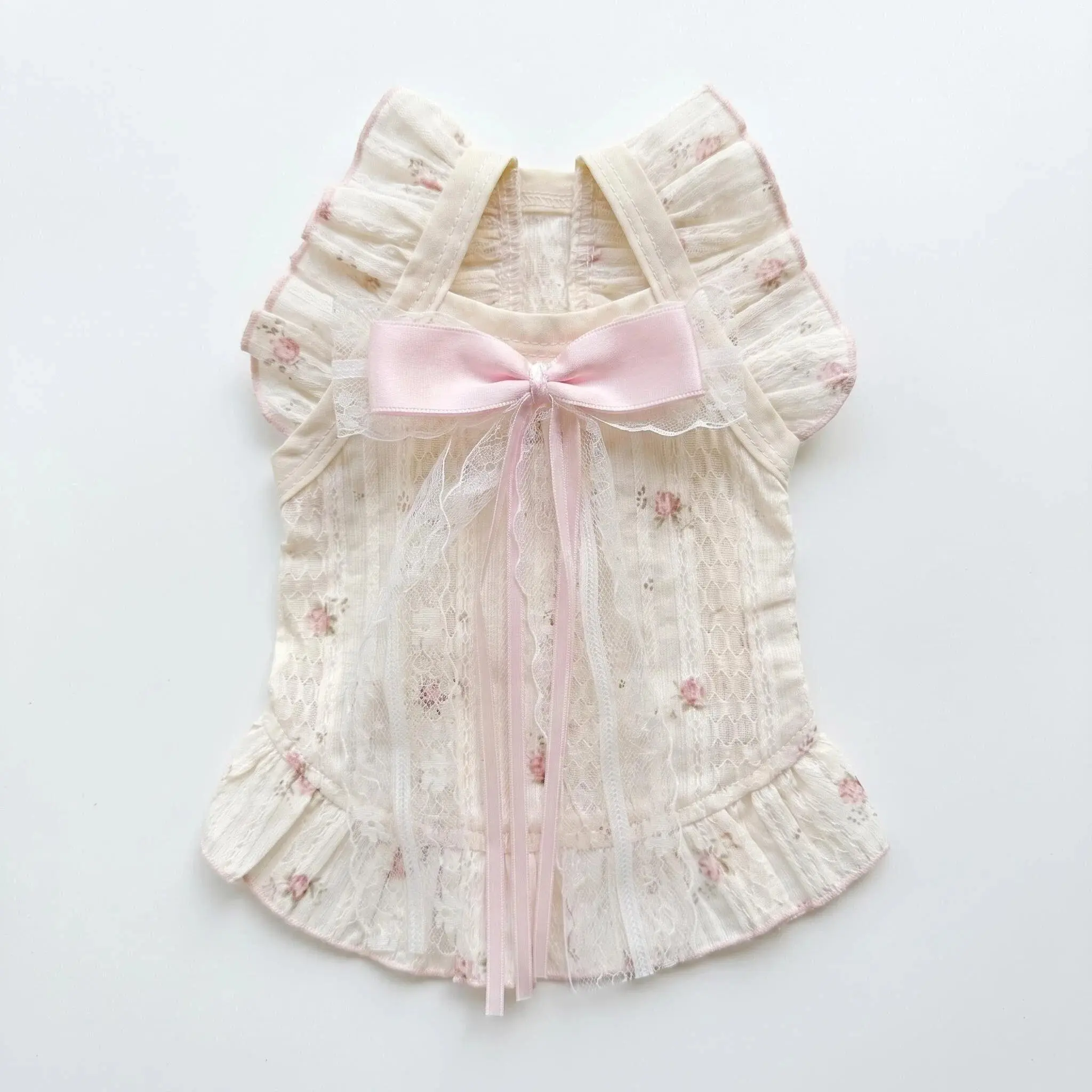 [Small Dog Cloth series] - Pastoral Sweetheart Lace Bow Dress Costume Puppy