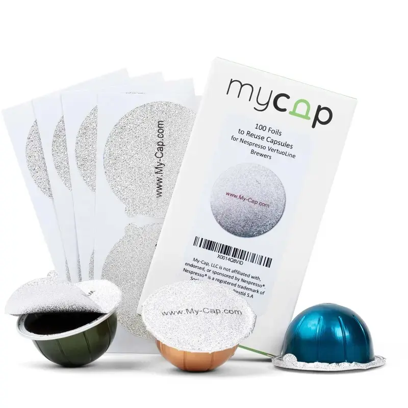 My-Cap's - My-Cap's 100 Foils to Reuse Capsules for Nespresso Vertuoline Brewers My-Cap's - My-Cap's 100 Foils to Reuse Capsules for Nespresso Vertuoline Brewers
