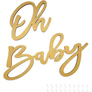 Oh Baby Sign for Backdrop, Large Wooden Baby Shower Sign Gold Letters Party Banner for Boy/Girl Decorations Backdrop Party