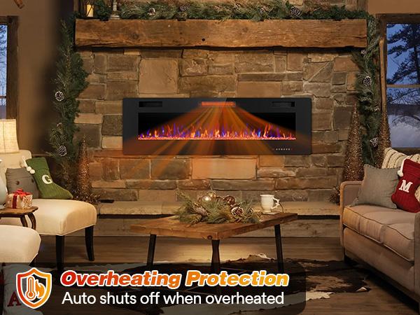 R.W.FLAME Electric Fireplace Inserts, in-Wall Recessed & Wall Mounted 750/1500W Heater, Touch Screen, Remote Control with Timer, Adjustable Flame Color and Speed, 30"~68", Black