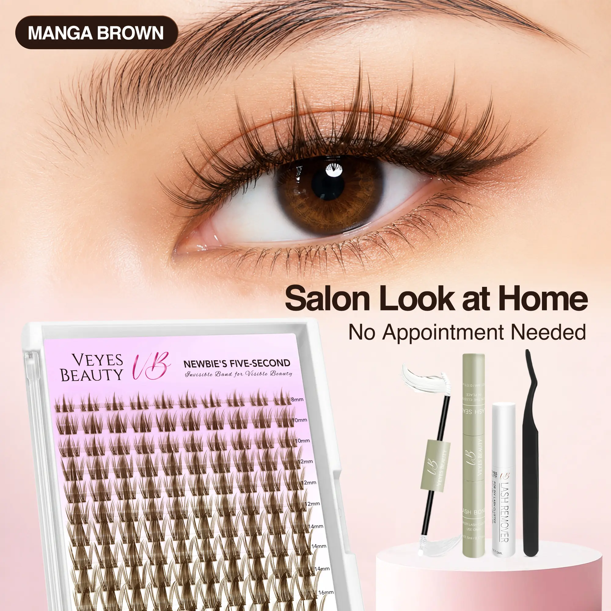 backtoschool VEYESBEAUTY Black/Brown Manga Lashes spikes Invisible Dramatic Volume Cluster Lashes Individual Lash Extensions Layered Fluffy Eyelashes Lash DIY Makeup- Salon Daily
