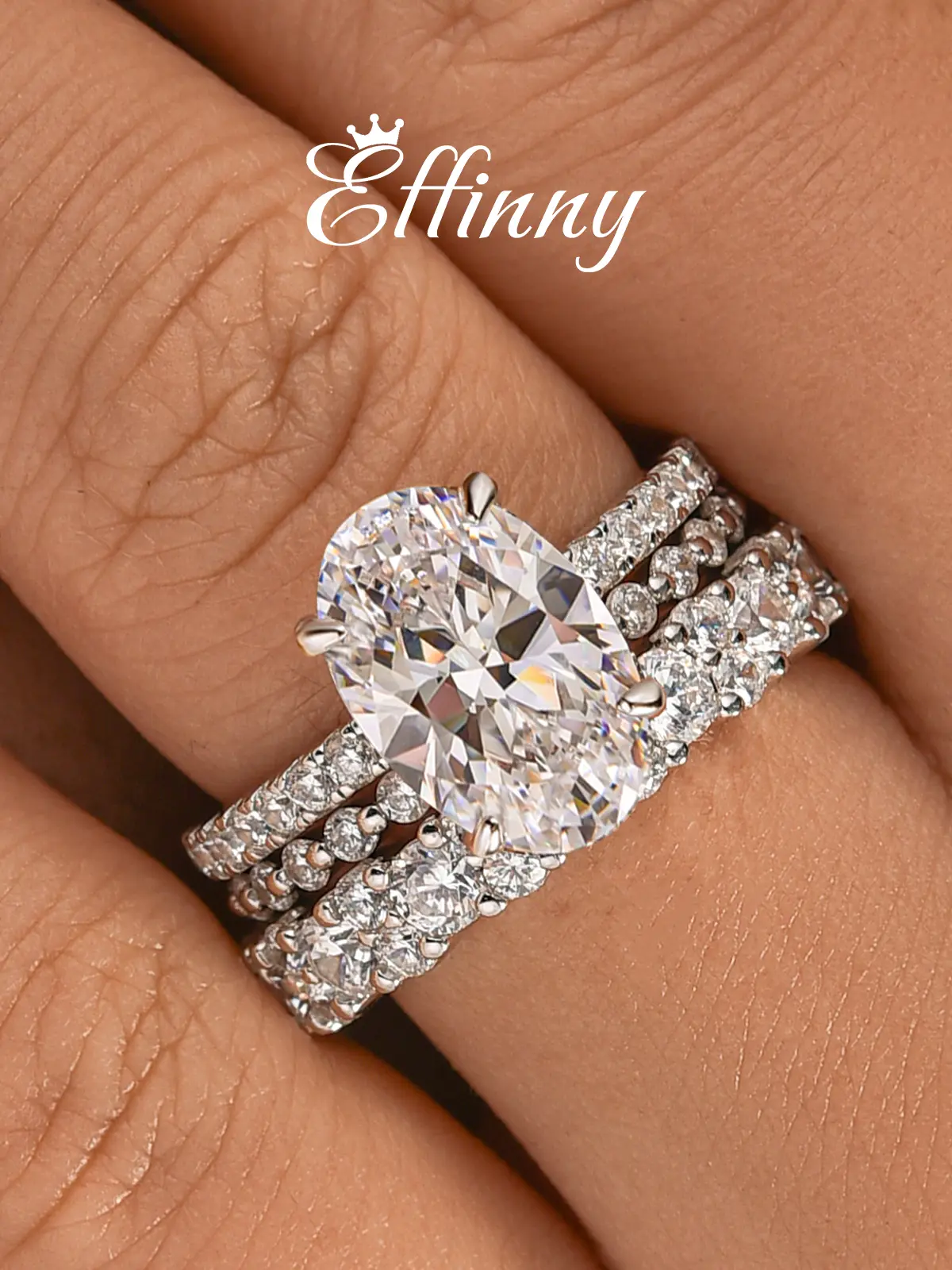 Effinny Non-Tarnish 925 Sterling Silver 3.5ct Oval 3PC CZ Wedding Ring Set, Affordable Luxury Promise Jewelry, 14K Gold Plated Jewelry Elegance for Her, Bridal Set Rings, Rings For Women