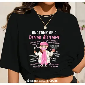 Cotton Dental Assistant T-Shirt with Eye-Catching Anatomy Print