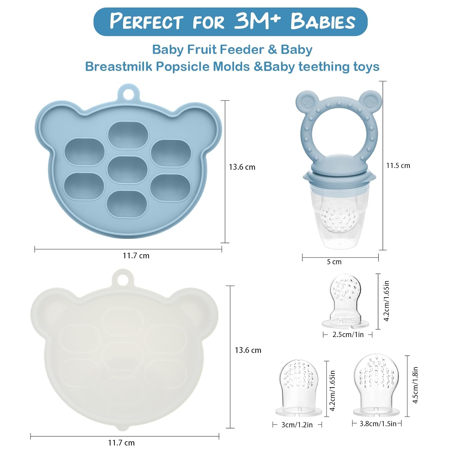 Baby Breastmilk Popsicle Molds & Fruit Feeder (2 Pack), Silicone Baby Food Freezer Tray Storage Containers, Infant Teething Pacifier Feeder and Teether Toys for Babies - Sky Blue Baby Breastmilk Popsicle Molds & Fruit Feeder (2 Pack), Silicone Baby Food Freezer Tray Storage Containers, Infant Teething Pacifier Feeder and Teether Toys for Babies - Sky Blue