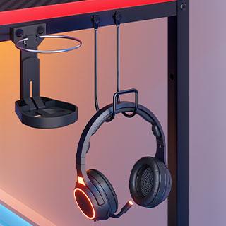 Bestier 44" Gaming Desk with RGB LED Light–Reversible 4-Tier Storage Shelves, Hooks, Cup holder and Magnets