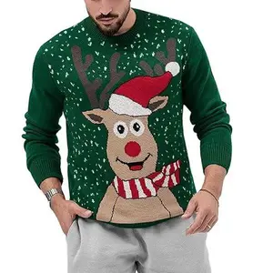 Runcati Mens Ugly Christmas Sweater Holiday Reindeer Snowflake Santa Soft Pullover Long Sleeve Knitted Sweaters