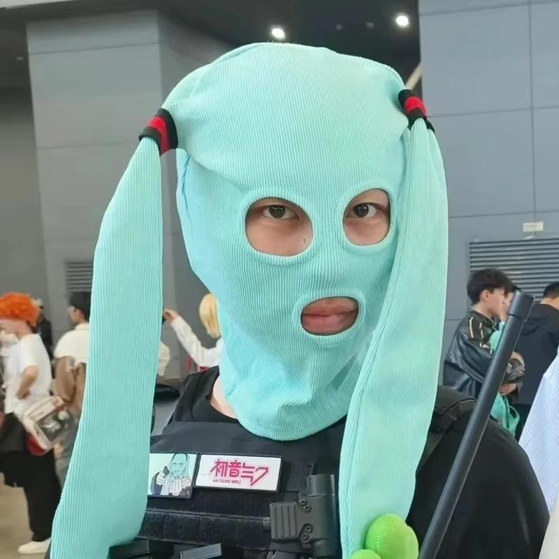 Hot Selling Hatsune Miku Balaclava Mask Soft Breathable Fabric Anime Themed Hood for Conventions Street Fashion