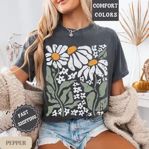 Comfort Colors Boho Daisy Flower Tee, Wildflower Floral Shirt, Botanical Graphic Tee, Vintage Boho Flower Shirt, Cute Nature Lover Gift